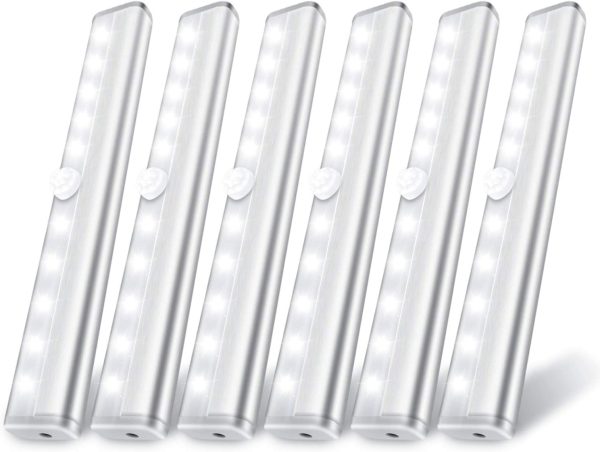 6 Pack Motion Sensor Lights, 10  Closet Battery Operated Lights, Stick-On Anywhere Magnetic Night Light Bar,  Safe Light Indoor for Closet Stairs Wardrobe