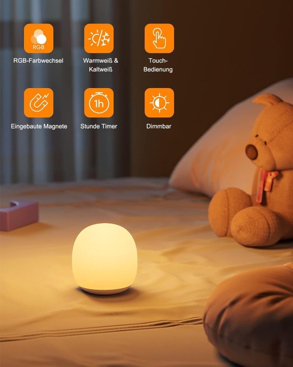 Night Light Children, Night Light Baby with Touch Control, Nursing Light, Rechargeable Magnetic Bedside Lamp, Night Light Dimmable with , 1-Hour Timer for Nursing Room, Kawaii Decoration - Image 2