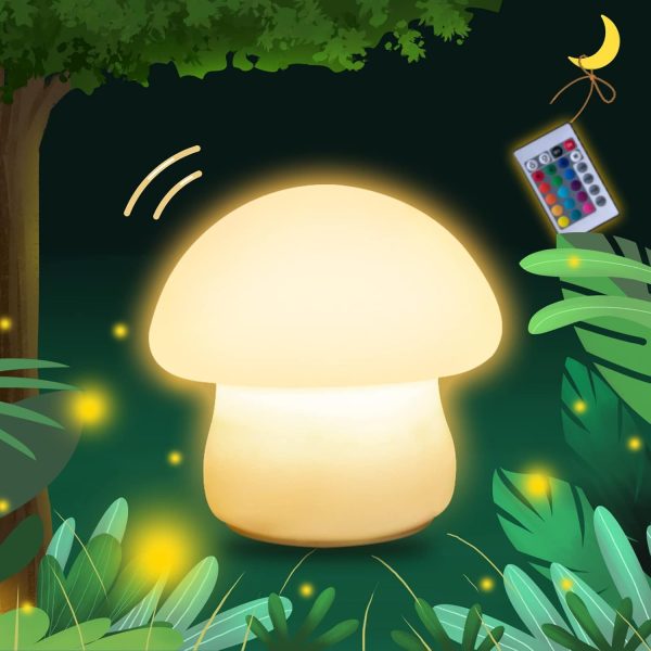 Rechargeable Mushroom Lamp, Multi-Color  Mushroom Night Light, Squishy Mushroom Nightlight, Dimmable Mushroom Nightlamp for Breastfeeding, Nursery Silicone Lamp for Bedroom(Tap or Remote Control).