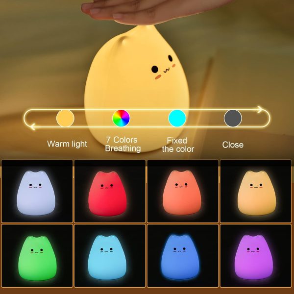 Cat Night Light, Cute Nursery Color Changing Night Light with Tap Control, Battery Powered Squishy Silicone Soft Cat Lamp Christmas Gifts - Image 2