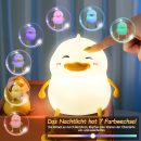 Duck Night Light Children, Duck Silicone Night Light with 30 Minute Timer, 7 Colours Touch Control, Bedside Lamp, USB Rechargeable Lamp, Touch Control, Gifts for Boys, Girls