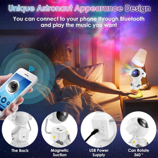 Astronaut Star Projector Night Light, Galaxy Nebula Night Light Projector With Bluetooth Speaker and Remote Control, 360° Rotation Magnetic Head Moon Night Light Projector for Bedroom, Game Room - Image 2