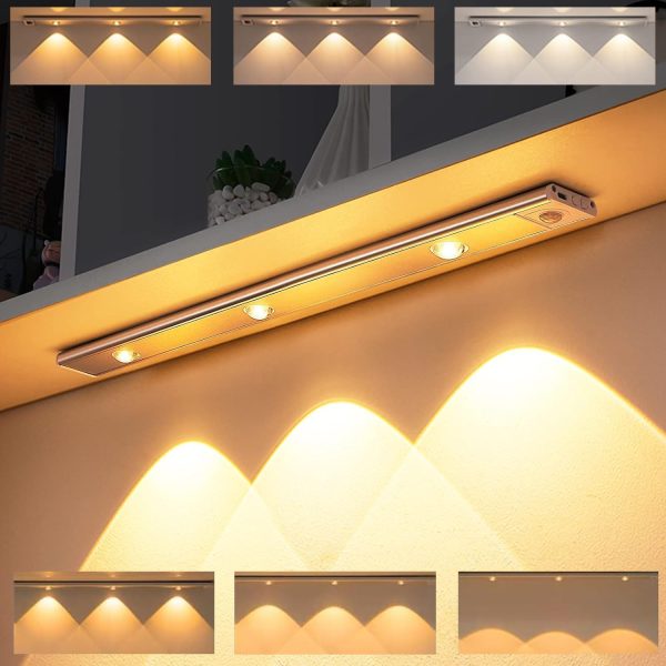Motion Sensor Under Cabinet Light, 3 Hill Light Modes Stepless Dimming Under Closet Lights, Type-C USB Rechargeable Magnetic Counter Night Lights for Kitchen Wardrobe Cupboard