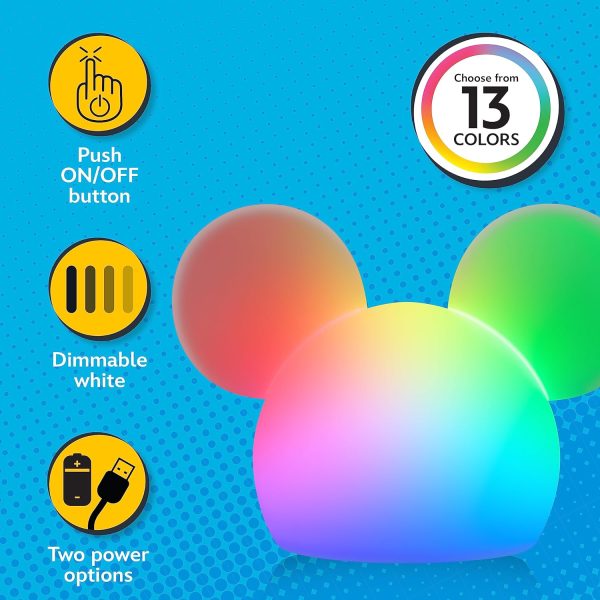 Mickey Mouse Squishy Light, Color Changing, Night Light for Kids, USB Lamp, Battery Operated, Dimmable, Ideal for Bedroom, Playroom, Living Room, and More, - Image 2
